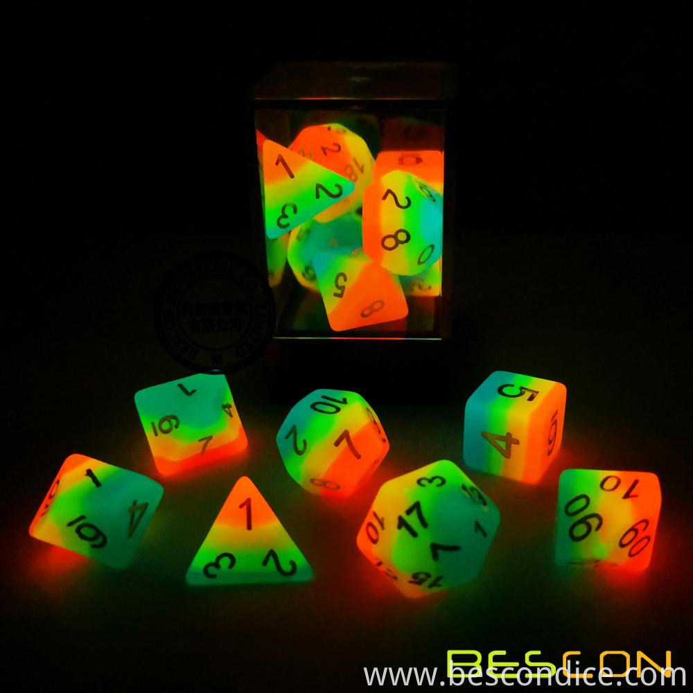 Glow In Dark Rainbow Dnd Dice Set 2